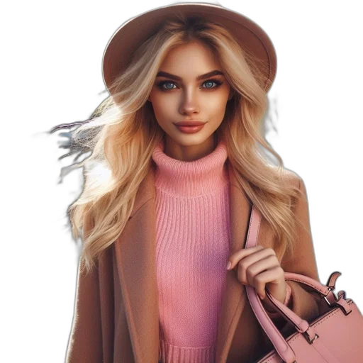 jacket, hat, jewelry, hair transparent PNG cut-out