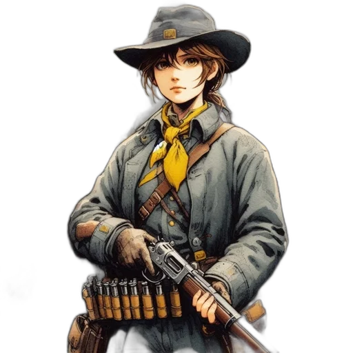 weapon, staff, jacket, hat transparent PNG cut-out