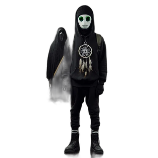 jacket, mask, creature, staff transparent PNG cut-out