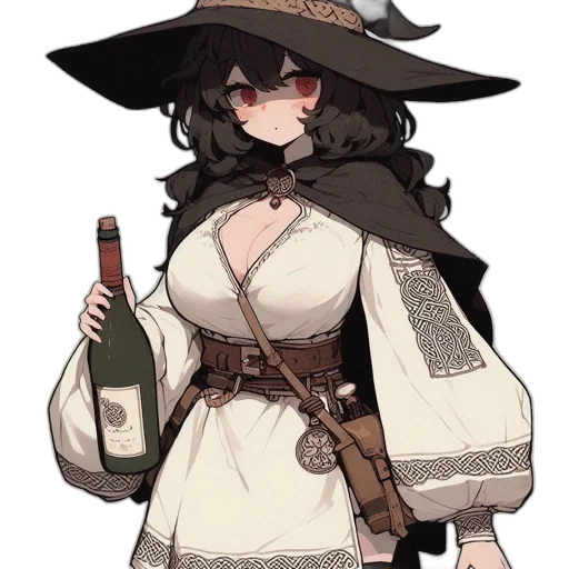 hat, bottle, staff, dress transparent PNG cut-out