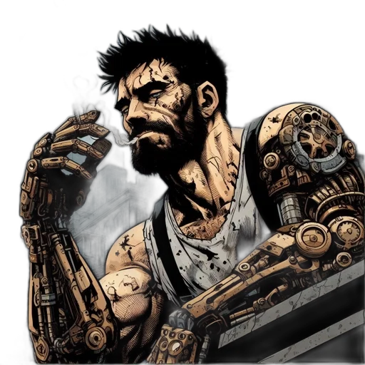weapon, robot, face, comic book art transparent PNG cut-out