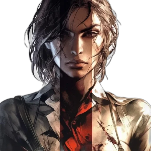 jacket, face, weapon, comic book art transparent PNG cut-out