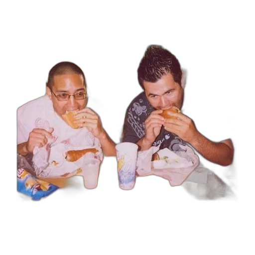 food, vaporwave, two, men transparent PNG cut-out