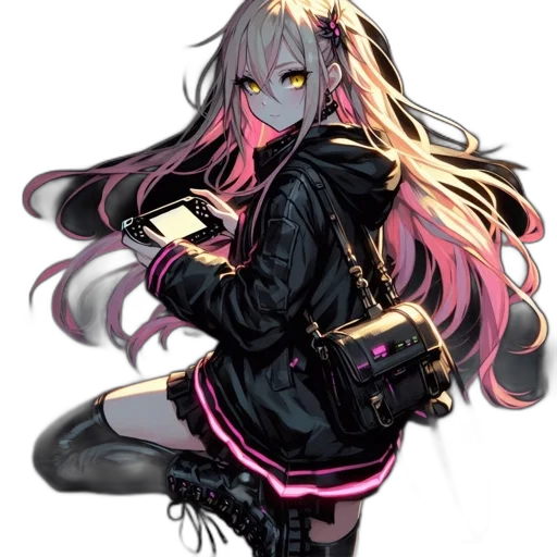 jacket, staff, weapon, hair transparent PNG cut-out