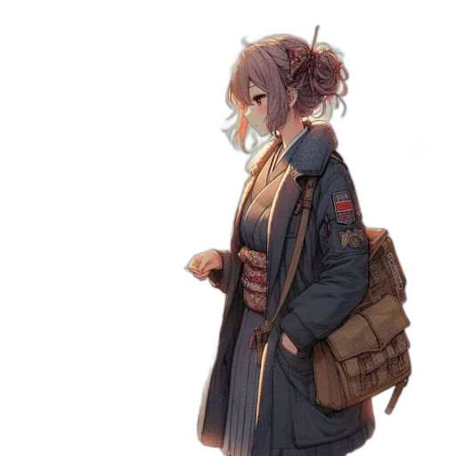 jacket, dress, staff, weapon transparent PNG cut-out