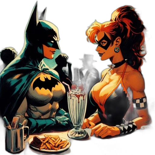 comic book art, concept art, batman, harley transparent PNG cut-out