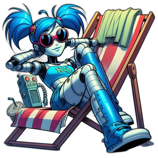 robot, staff, vaporwave, concept art transparent PNG cut-out