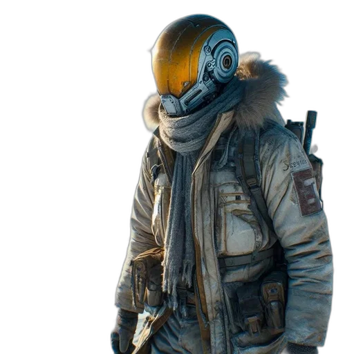 jacket, mask, staff, weapon transparent PNG cut-out