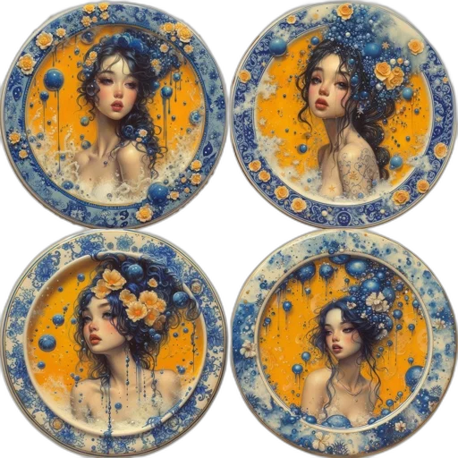 jewelry, fantasy art, oil painting, blue transparent PNG cut-out