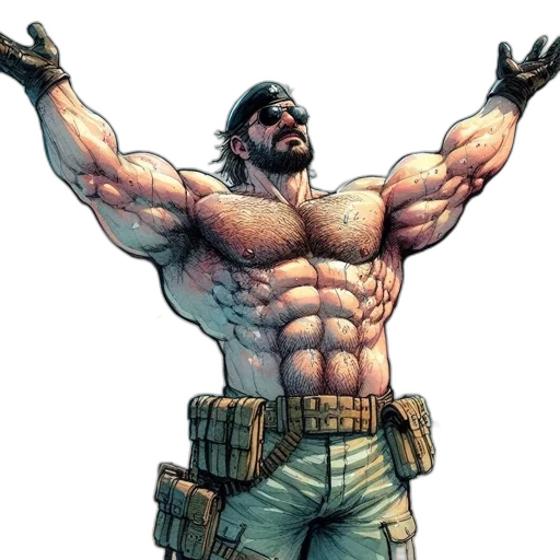 comic book art, concept art, beach, muscular transparent PNG cut-out