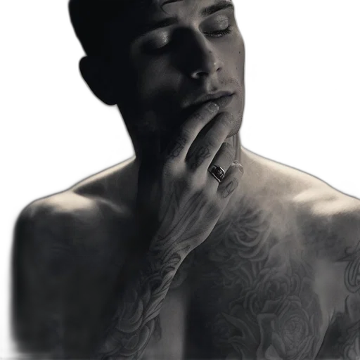 photorealistic, man, tattoos, ring transparent PNG cut-out