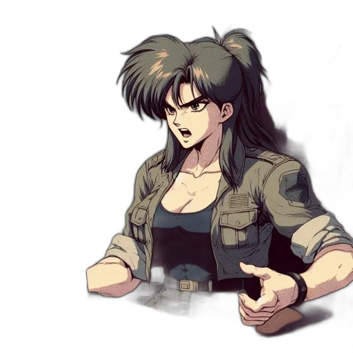 jacket, weapon, hair, concept art transparent PNG cut-out