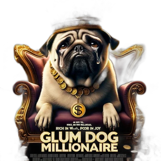 pug-dog, wears, crown, perched transparent PNG cut-out