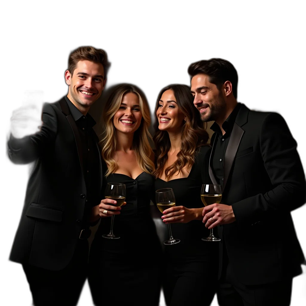 staff, group, four, friends transparent PNG cut-out