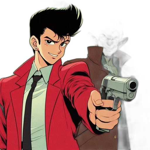 jacket, weapon, comic book art, cartoon transparent PNG cut-out