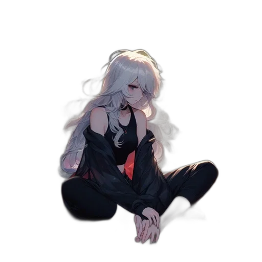 hair, jacket, creature, staff transparent PNG cut-out