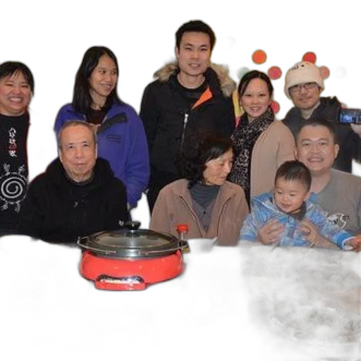 staff, family, gathers, around transparent PNG cut-out
