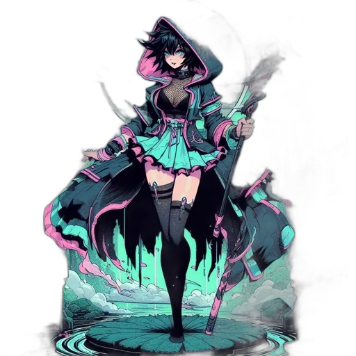 dress, staff, weapon, hat transparent PNG cut-out