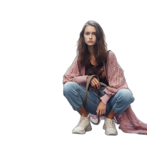 jacket, dress, shoes, hair transparent PNG cut-out