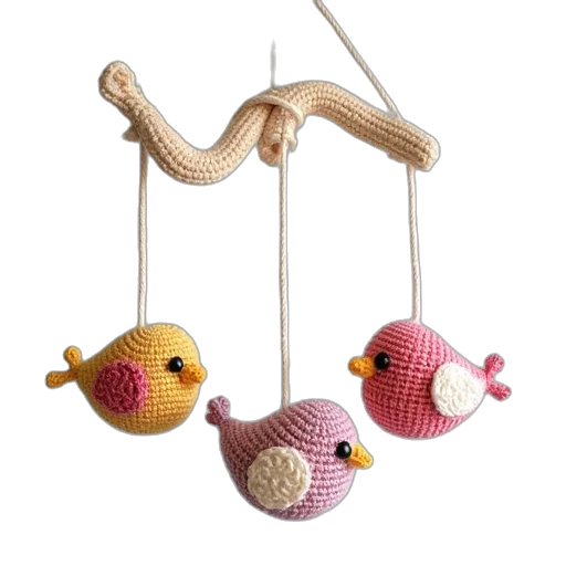 crochet, birds, mobile, different transparent PNG cut-out