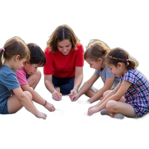 group, children, woman, sitting transparent PNG cut-out