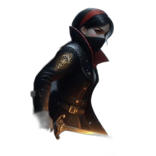 mask, jacket, staff, weapon transparent PNG cut-out