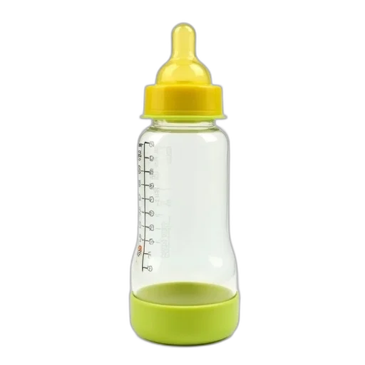 bottle, yellow, green, baby transparent PNG cut-out