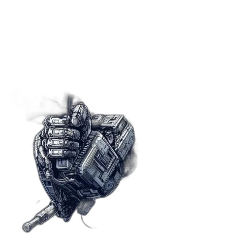 robot, weapon, jacket, crown transparent PNG cut-out