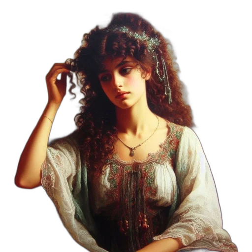 dress, jewelry, hair, face transparent PNG cut-out