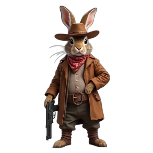 animal, hat, jacket, weapon transparent PNG cut-out