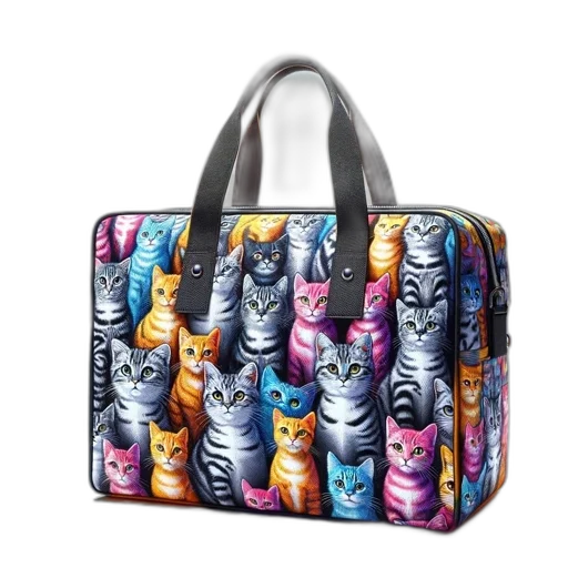 colorful, cat-patterned, handbag, featured transparent PNG cut-out