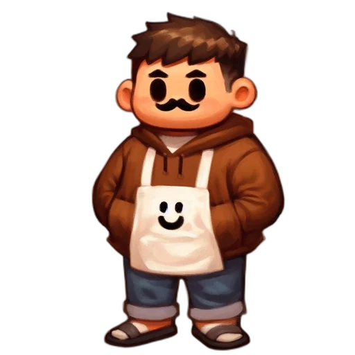 jacket, face, staff, pixel art transparent PNG cut-out