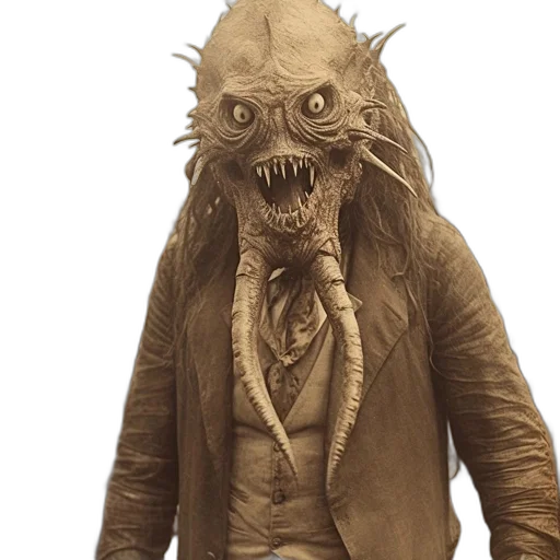 creature, mask, jacket, staff transparent PNG cut-out