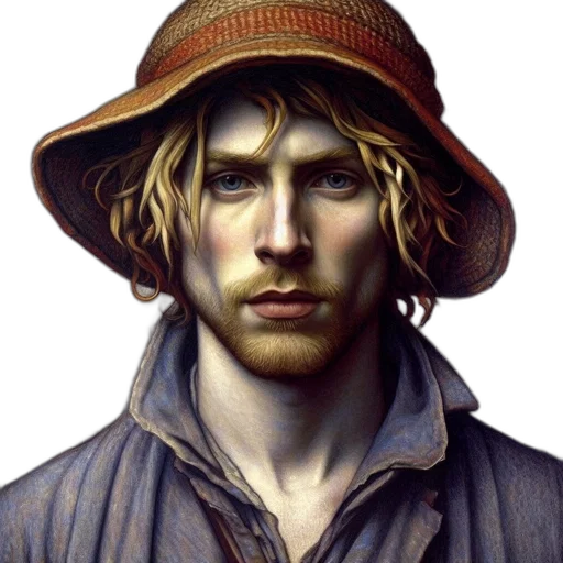 hat, face, jacket, staff transparent PNG cut-out