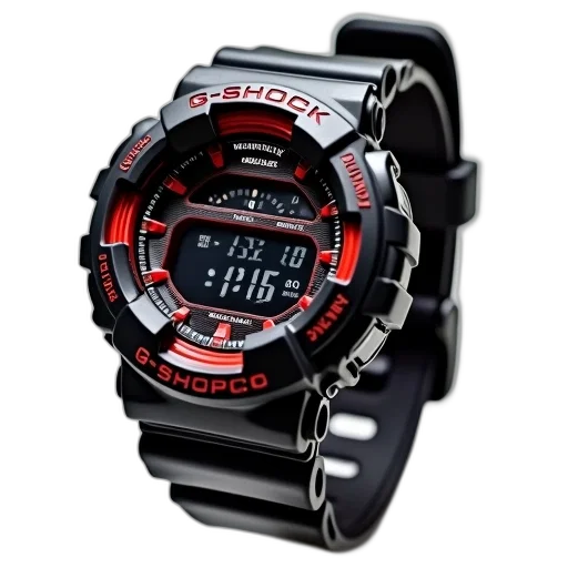 black, red, g-shock, watch transparent PNG cut-out