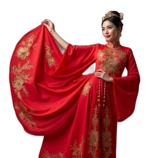 dress, red, golden, chinese transparent PNG cut-out