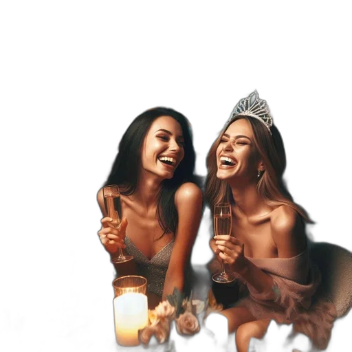 crown, photorealistic, two, women transparent PNG cut-out