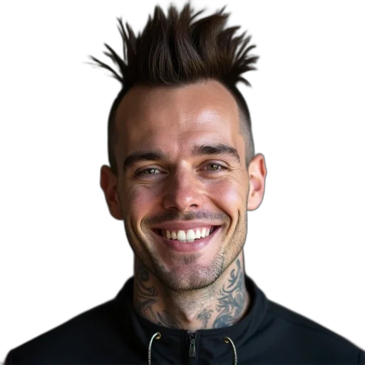 hair, staff, jacket, face transparent PNG cut-out