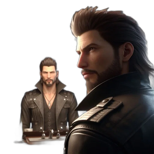 jacket, hair, face, weapon transparent PNG cut-out