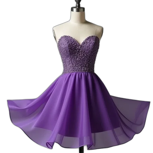 dress, 3d render, purple, chiffon transparent PNG cut-out