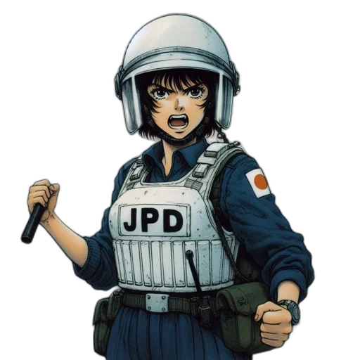 weapon, jacket, staff, face transparent PNG cut-out