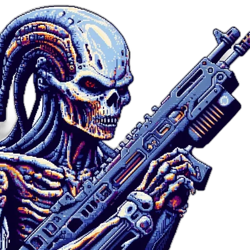 weapon, robot, pixel art, cyberpunk transparent PNG cut-out