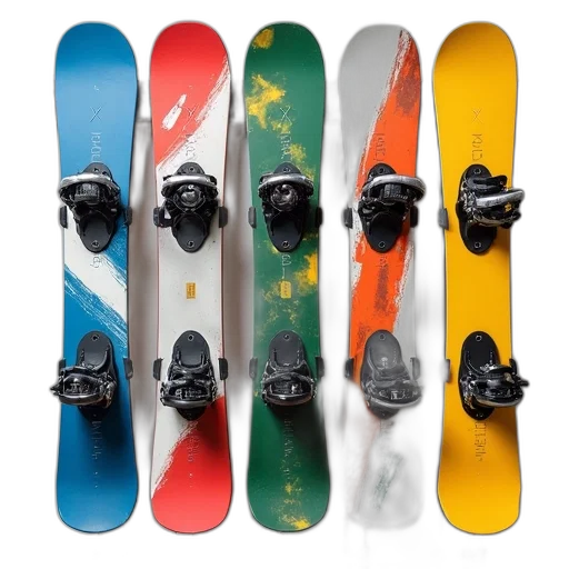 set, five, snowboards, displayed transparent PNG cut-out
