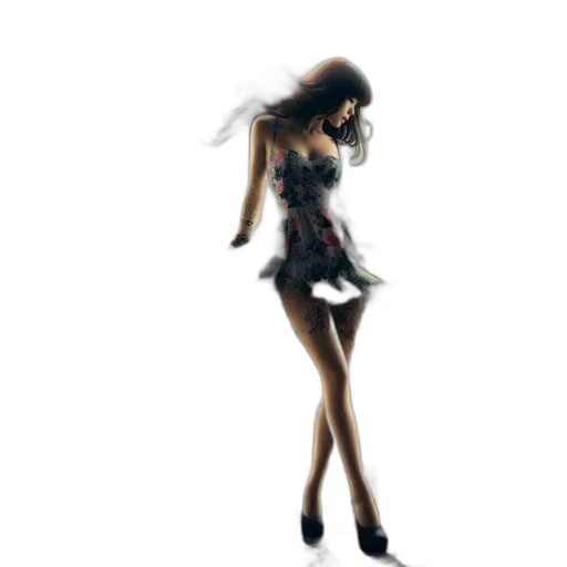 dress, hair, staff, creature transparent PNG cut-out