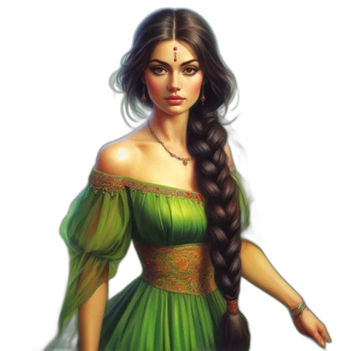 dress, jewelry, staff, face transparent PNG cut-out