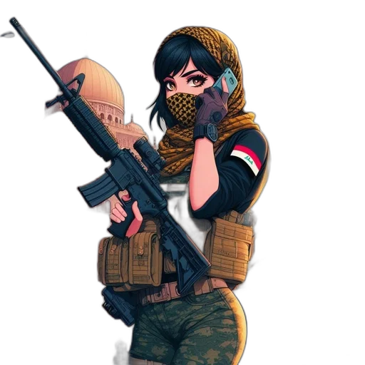 weapon, staff, face, jacket transparent PNG cut-out