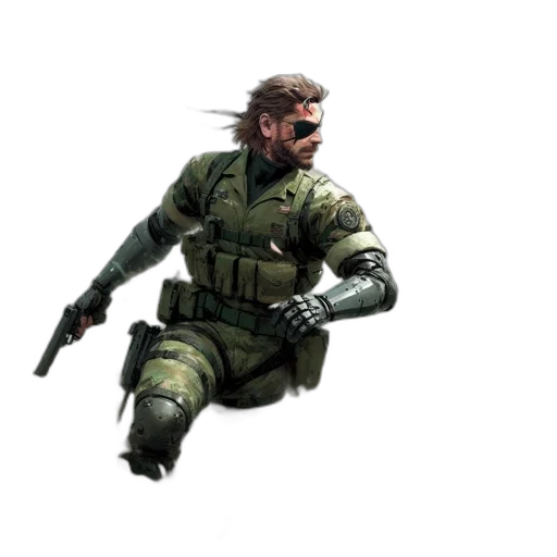 weapon, jacket, staff, face transparent PNG cut-out