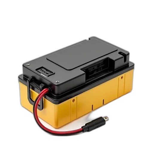 robot, black, yellow, battery transparent PNG cut-out