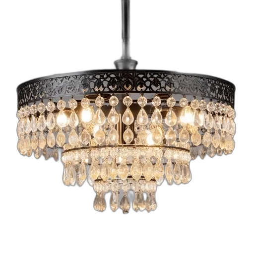 3d render, modern, chandelier, black transparent PNG cut-out