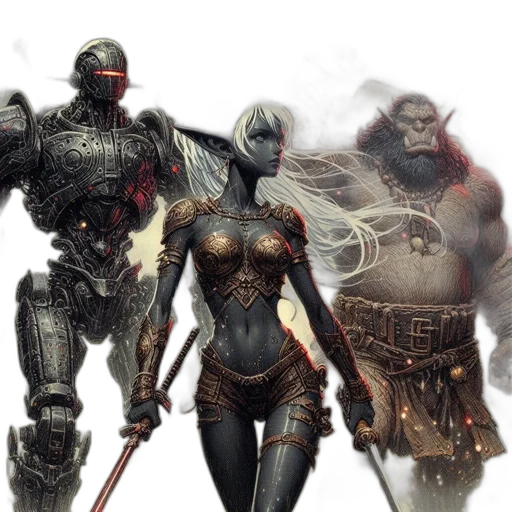 concept art, fantasy art, comic book art, cyberpunk transparent PNG cut-out